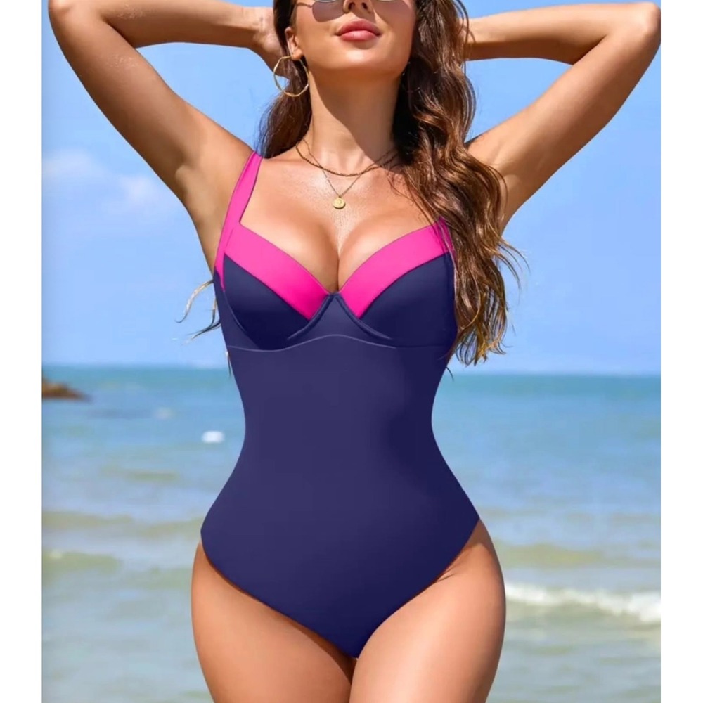 Jolefille NEW One Piece XL Colorblock Push Up Tummy Control Beach Resort Cruise